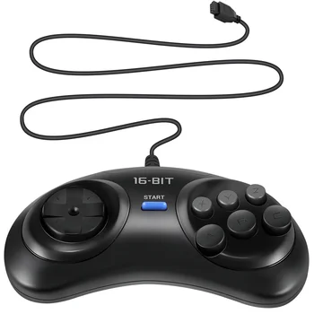 Игровой контроллер из 2 предметов для SEGA Genesis с 16-битной ручкой, 6-кнопочный геймпад для SEGA MD, игровые аксессуары, черный
