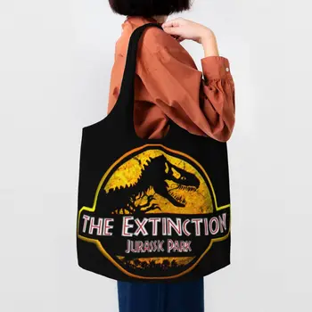 Изготовленная на заказ холщовая сумка для покупок в мире динозавров, Парках Юрского периода, женская прочная сумка для покупок в продуктовых магазинах большой емкости