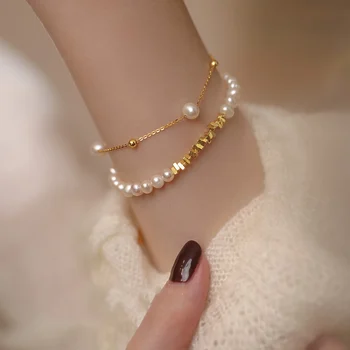 Изящные браслеты-цепочки с имитацией жемчуга для женщин и девочек, браслет-подвеска с металлическим звеном золотого цвета, подарки маме на день рождения