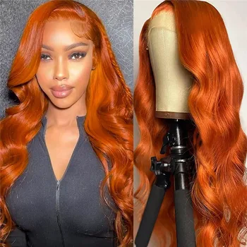 Имбирный кружевной парик с объемной волной, Бразильский Имбирно-оранжевый HD Прозрачный кружевной фронтальный парик с объемной волной, Бесклеевые кружевные парики из человеческих волос