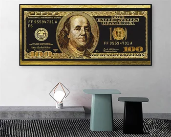 Индивидуальные Индивидуальные изображения современного искусства, печать банкнот стоимостью 100 долларов, картина маслом, украшение дома в гостиной, бескаркасные обои