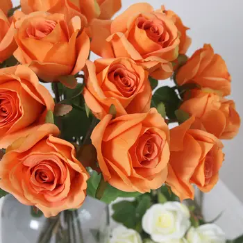 Искусственная роза, поддельный цветок, Свадебная фотография, Реквизит для цветов, Домашняя гостиная, Обеденный стол, Декор из оранжевого шелка