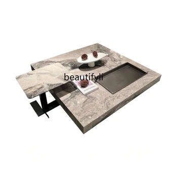 Итальянская минималистичная мраморная раковина, чайный столик, гостиная, Простая Современная небольшая квартира, Сочетание чайного столика с квадратной каменной плитой