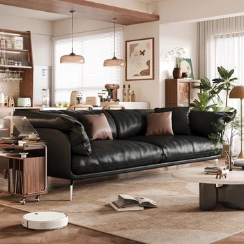 Итальянский легкий роскошный небольшой кожаный диван минималистичная гостиная современный минималистичный верхний слой из воловьей кожи Французский диван в стиле ретро