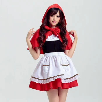 Карнавал Хэллоуин Леди Красная Шапочка Костюм Милая Японская Лолита Кофейня Наряд горничной Косплей Необычное вечернее платье