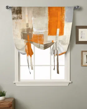 Картина маслом Абстрактный Геометрический Оранжевый Кухонный короткий занавес на окно, Современный домашний декор, Маленькое окно, Римские шторы на завязках