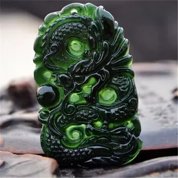 Китайский натуральный черно-зеленый нефритовый кулон в форме дракона, Нефритовые украшения ручной работы для рабочего стола, для учебы, Офисные поделки, Амулет на удачу