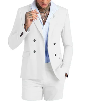 Классические белые мужские костюмы с отворотом из двух частей, офис, кампус, путешествия, индивидуальный цвет, размер (блейзер + брюки)