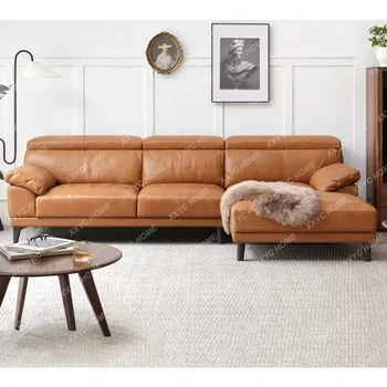 Кожаный диван Гостиная Современная Светлая Роскошная Кожаная мебель для больших и маленьких квартир
