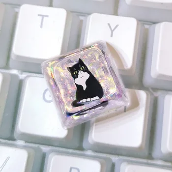 Колпачки для ключей из смолы Cute Black Cat Механические Игровые клавиатуры Полностью Прозрачные колпачки для клавиш с подсветкой