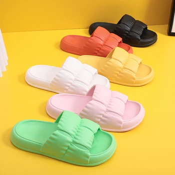 Комфортные женские тапочки на платформе с мягкой подошвой 2023, Летние пляжные нескользящие сандалии-подушки, женская Корейская домашняя обувь из Эва, вьетнамки