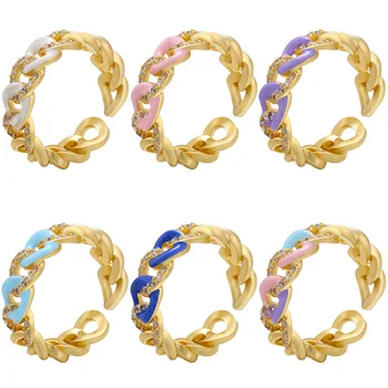 Корейская мода Красочные кольца-цепочки для женщин Креативный дизайн Гламурный циркон Регулируемая Открывающаяся петля для пальца Ювелирные изделия Подарки для вечеринок