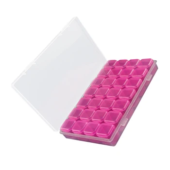 Коробка для хранения ювелирных изделий Регулируемый органайзер для ювелирных аксессуаров Пластиковый контейнер для бусин на 28 сеток, розово-красный