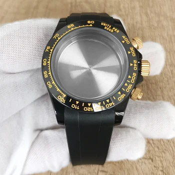 Корпус часов из черного золота 39 мм с каучуковым ремешком-браслетом + Аксессуары для часов из сапфирового стекла для механизма VK63