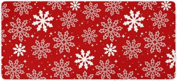 Красные снежинки, большой коврик для мыши, Рождественские настольные коврики с прошитыми краями, Резиновая основа 36 X 16 дюймов для игр, Офисная работа, ноутбук