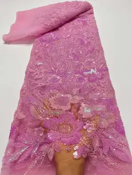 Кружевная ткань с блестками 2024 года, высокое качество для свадебного платья, тяжелые бусины ручной работы, Африканский тюль, роскошная Французская сетка из бисера