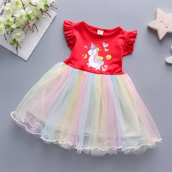 Летнее детское платье с развевающимися рукавами, сказочное сетчатое платье принцессы для новорожденных, милая детская одежда без рукавов для девочек