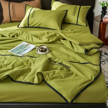 Летнее стеганое одеяло из соевого хлопка в простом стиле, Одеяло для кондиционера в спальне, Комплект постельного белья, включая наволочку, Охлаждающее Тонкое одеяло