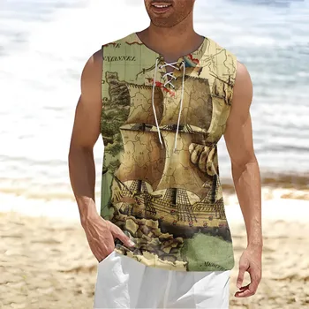 Летние рубашки, мужские жилетки для отдыха без рукавов, рубашки с географическим принтом, мужская уличная одежда, топы оверсайз, гавайские рубашки, блузки в пляжном стиле