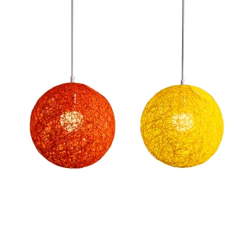 Люстра с шариками из бамбука, ротанга и пеньки, 2 шт., индивидуальный креативный сферический абажур из ротанга в виде гнезда - оранжевый и желтый