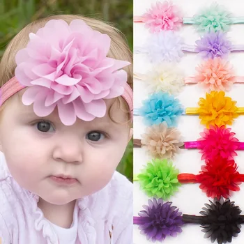Милая повязка для волос в цветочек для девочки, Эластичный шифоновый головной убор ярких цветов, повязка-бандо для принцессы, аксессуары для головы новорожденных детей