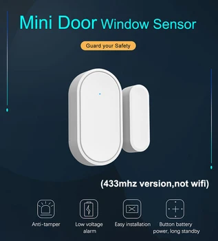 Мини-беспроводной датчик двери, окна с частотой 433 МГц, Функция напоминания об открытии двери и незакрытии для домашней охранной сигнализации WiFi GSM