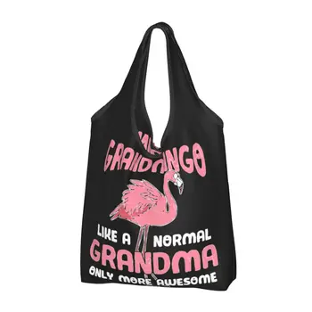 Многоразовая продуктовая сумка Grandmingo Awesome Flamingo, складная, стираемая в машине, сумки для покупок с тропическими птицами, легкая сумка для хранения.
