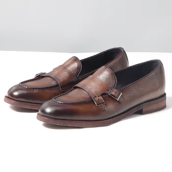 Модная мужская обувь из воловьей кожи, повседневная деловая обувь из коричневой кожи в стиле ретро