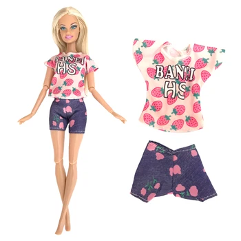 Модная одежда с рисунком для куклы Барби, Розовая рубашка, Повседневная одежда, брюки для куклы 1/6, современная одежда, аксессуары, детские игрушки