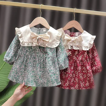 Модные Весенние платья с цветочным рисунком Для девочек, Винтажная одежда Для Маленьких девочек, Модная одежда Для детей, платье от 0 до 4 лет