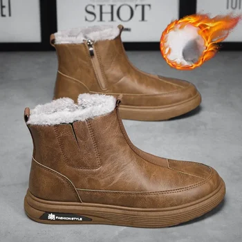 Модные рабочие зимние ботинки в стиле ретро, мужская зимняя плюшевая Морозостойкая Удобная хлопчатобумажная обувь Для отдыха на открытом воздухе