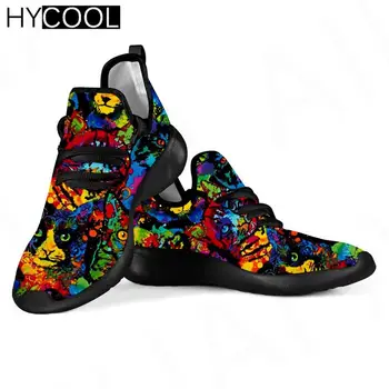 Модные спортивные кроссовки HYCOOL с рисунком кота маслом, легкая уличная повседневная обувь для ходьбы, Женские мужские кроссовки для пары