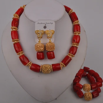 Модный комплект украшений из красного коралла, Нигерийские свадебные африканские бусы, набор украшений для женщин