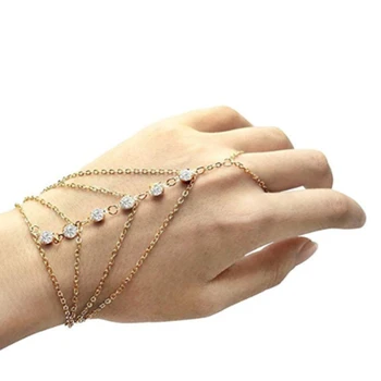 Модный многослойный Хрустальный браслет на палец для женщин, браслеты золотого цвета со стразами, подарочные украшения для вечеринок Оптом