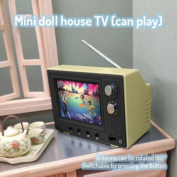 Можно воспроизводить ретро-мини-телевизор, мультяшную игрушку, кукольный домик, модель сцены, Миниатюрную модель телевизора, Игрушки, кухонную мебель, воспроизводимое видео