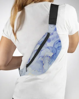 Мраморная текстура Градиентно-синего цвета Для мужчин и женщин, поясная сумка, кошелек, Большая поясная сумка для телефона, чехол для кошелька, водонепроницаемые сумки-бананы