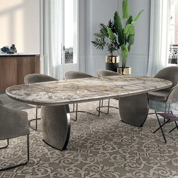 Мраморный стол прямоугольный домашний обеденный стол высокого класса, итальянская легкая роскошная комбинация обеденного стола и стула