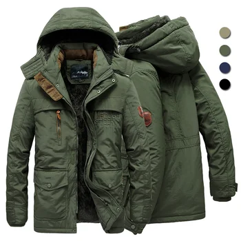 Мужская зимняя куртка, флисовая подкладка, уличная парка, ветровка с капюшоном, толстая теплая верхняя одежда в стиле милитари, большой размер 6XL, с множеством карманов