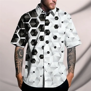Мужская рубашка на каждый день с геометрическим абстрактным 3D принтом, роскошные оригинальные мужские рубашки выходного дня с короткими рукавами