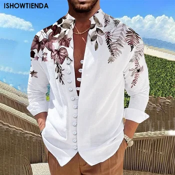 Мужская рубашка с цветочным графическим принтом, летняя гавайская повседневная праздничная мужская одежда с длинным рукавом и пуговицами, 3D-принт