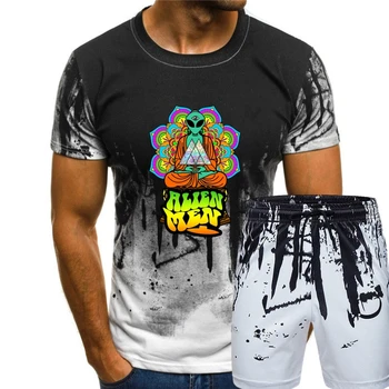 Мужская футболка с графическим рисунком Rave Alien Mandala, футболка из органического хлопка с трафаретной печатью, мужская футболка
