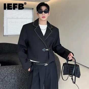 Мужские блейзеры IEFB Elgance, нишевый дизайн, металлическая кожаная пряжка, пиджак, модные роскошные повседневные куртки в корейском стиле, осень 9C2600