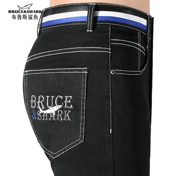 Мужские джинсы Bruce & Shark 2023, Летние эластичные хлопковые прямые брюки, повседневные модные Черные джинсы, мужские брюки большого размера 42 в корейском стиле