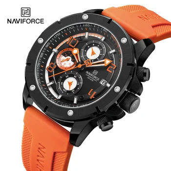 Мужские кварцевые часы NAVIFORCE, роскошные спортивные водонепроницаемые мужские наручные часы с хронографом, Деловые часы со светящейся датой, силиконовый ремешок.