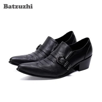 Мужские кожаные туфли ручной работы Batzuzhi, черные деловые оксфорды с острым носком, кожаные модельные туфли без застежки Chaussures Hommes!Большой размер 12