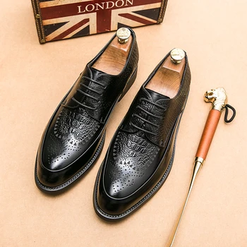 Мужские Оксфордские туфли Ручной работы с острым Носком, Черные Кожаные Туфли с перфорацией типа 