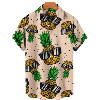 Мужские рубашки Гавайские рубашки с фруктовым принтом, короткие рукава, топы с рисунком ананаса, повседневная модная мужская одежда, Летняя свободная рубашка