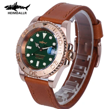 Мужские часы HEIMDALLR из бронзы для дайвинга, 41 мм, сапфировый зеленый циферблат, водонепроницаемость 30 бар, NH35A, автоматические механические часы для дайвинга в стиле ретро.