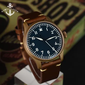 Мужские часы Hruodland Bronze Pilot Мужские часы в стиле ретро из цельного сапфирового стекла Механизм PT5000 Автоматические механические наручные часы