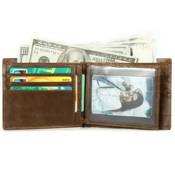 Мужской короткий кошелек из зернистой кожи премиум-класса, винтажный держатель для карт с защитой от RFID, отделение для наличных, отделение для фотографий